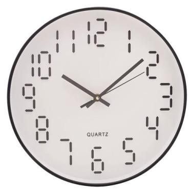 Imagem de Relógio De Parede Em Plástico Quartz Branco Com Preto 30,5X4cm 2745 -