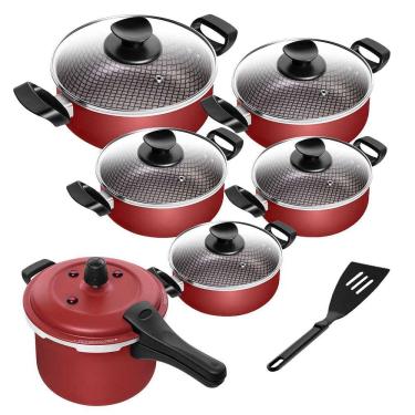 Imagem de Conjunto De Panelas Antiaderente Caçarola Spesso + Panela de Pressão Fecho Externo 6 Peças Patolux