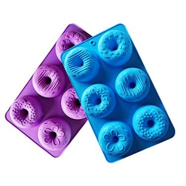 Imagem de Formas de silicone para assadeiras antiaderentes com 6 cavidades para assar, bagels, pacote com 2