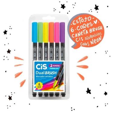 Imagem de Caneta Cis Dual Brush Pen Neon - Estojo C/6 Cores