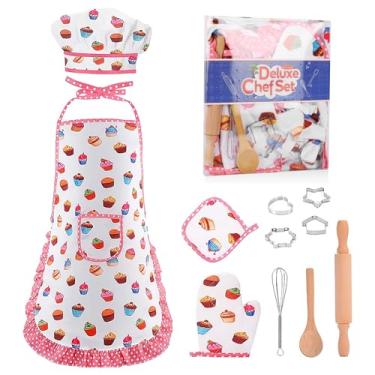 Imagem de Presentes para meninas de 2 a 8 anos, avental de criança para meninas, aventais infantis, brinquedos de cozinha para meninos de 2 a 8 anos, conjunto de fantasia de chef