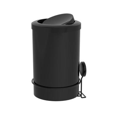 Imagem de Lixeira 8L Tampa Basculante Redonda Com Suporte Adesivo Cesto De Lixo Preto - 156PT Future