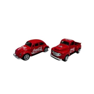 Imagem de Power Toys TECH - Miniatura Fuscão Fusquinha + Pick UP Cor Vermelho : Carrinho de Ferro com Portas que Abrem e Pneus de Borracha