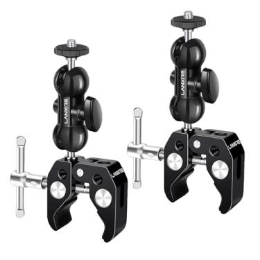 Imagem de Lanxire Suporte para câmera Super Clamp 1/4"-20" e 3/8"-16 Rosca com adaptador de cabeça dupla de 360° – Pacote com 2, compatível com Canon/Nikon/DSLR/Gopro/Ronin-M/Ronin Mx/Freefly MOVI