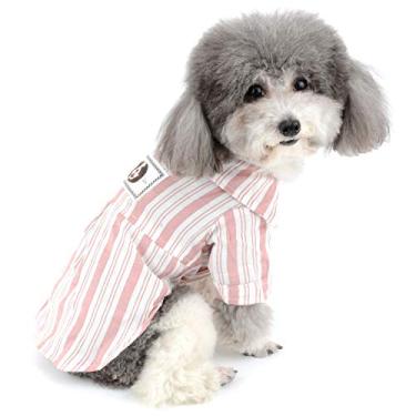 Imagem de Zunea Camiseta de verão para cães pequenos algodão macio listrado roupas para filhotes de cachorro proteção solar camiseta curta para cães fêmeas machos gato animal de estimação vestuário ao ar livre