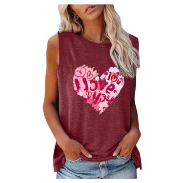 Imagem de T-shirt Do Dia Dos Namorados Da Mulher Love Heart Print Print Sem Mangas Tripulante Camiseta