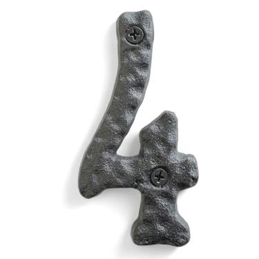Imagem de NACH Números de casa para fora, números de endereço pretos de 10 cm para casa - Número 4 - Números rústicos para exterior com ferragens de montagem