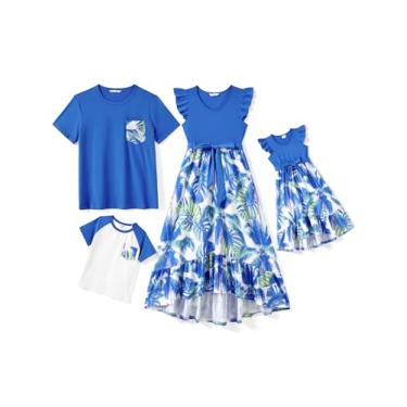 Imagem de PATPAT Conjunto de camisetas de manga curta e manga curta com estampa floral para mãe e filha, Palma azul, Small