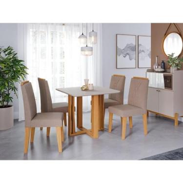 Imagem de Sala de Jantar Flora Quadrada com 4 Cadeiras Nicole Nature/off White/linho/bege