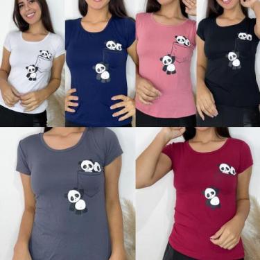 Imagem de Kit 4 Blusas Femininas Estampada Panda - Gk