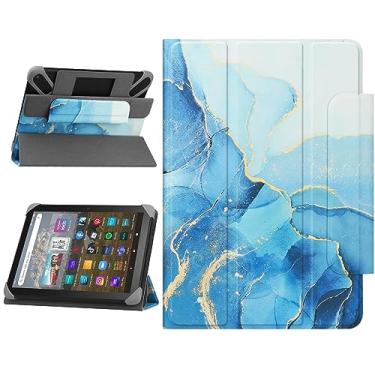 Imagem de HoYiXi Capa universal para tablet de 7 a 8 polegadas com suporte dobrável, capa protetora universal para tablet Samsung Galaxy Tab/Lenovo/Huawei/PRITOM/Fire de 7 a 8 polegadas - mármore azul