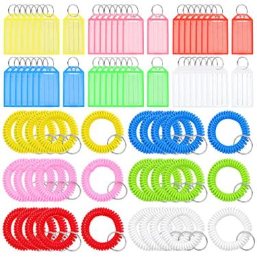 Imagem de Mardatt 156 peças, 6 cores, etiquetas de chave de plástico e pulseira espiral com anéis divididos, etiquetas de chave com etiqueta de aba identificadores de chave para chaveiro, mala de viagem,