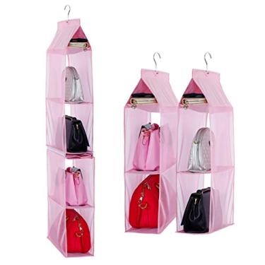 Imagem de Bolsa removível para pendurar com 4 compartimentos, organizador de bolsa, bolsa transparente, suporte de armazenamento, guarda-roupa, armário, organizadores de espaço, sistema de sala de estar, quarto (pacote com 2 cinzas), rosa, 1