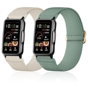 Imagem de Lzwldan Pacote com 2 pulseiras elásticas de nylon para relógio inteligente Mindrose H80 de 1,4 polegadas, pulseiras elásticas macias para relógio Mindrose H80 rastreadores de atividades IP68 para