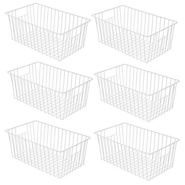 Imagem de Organizador de cesta de freezer, divisor de armazenamento de arame de metal de geladeira, recipientes domésticos com alças para cozinha, despensa, armário, armários - branco pérola (15,5 x 25,4 x 14 cm)