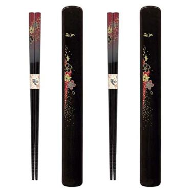 Imagem de JapanBargain, Pauzinhos de viagem com estojo, reutilizáveis, chineses, coreanos, japoneses, bambu, utensílio portátil para máquina de lavar louça, feito no Japão (2, vermelho-Yuzen)