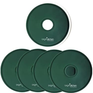 Imagem de 4 folhas de desidratador de silicone de couro de frutas com bordas - NÃO-tóxico para desidratadores redondos Nesco molde labial segurar líquidos de massa de frutas enrolar couro círculo reutilizável flexível antiaderente