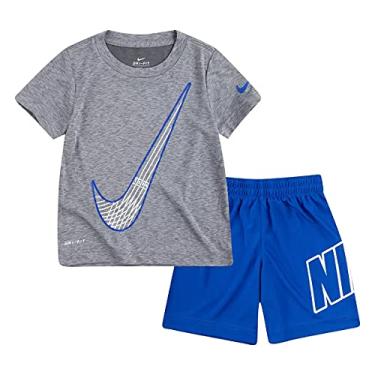 Imagem de Nike Conjunto de 2 peças de camiseta e shorts de manga curta para meninos pequenos Dri-Fit, Game Royal(66h365-u89)/Cinza, 7