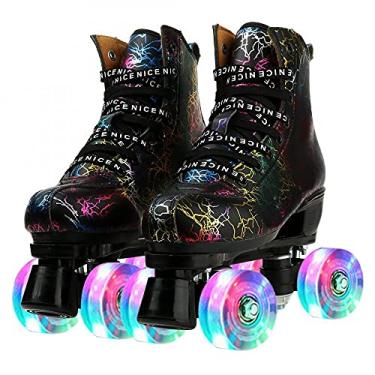 Imagem de Patins juvenis com rodas iluminadas para adultos, atividades ao ar livre, quadriciclo, patinação para mulheres, homens, meninos e meninas (Black Flash Wheel,44-US11)