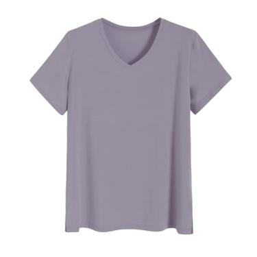 Imagem de Latuza Camiseta feminina de viscose para dormir com gola V, Violeta, 3G Plus Size
