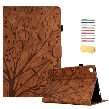 Imagem de UUcovers Capa para Samsung Galaxy Tab A7 Lite 22.1 cm 2021 (SM-T220/T225/T227) com suporte/porta-lápis/bolsos para cartões/fecho magnético de pássaro em relevo, capa tipo carteira de couro PU, árvore
