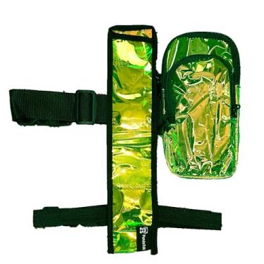 Imagem de Bolsa de plástico transparente UV verde Blacklight Vers Murse bolsa para celular, coldre para ventilador, faixa de braço/perna, zíperes com fivela, bolso oculto com zíper para festas de raves (bolsa
