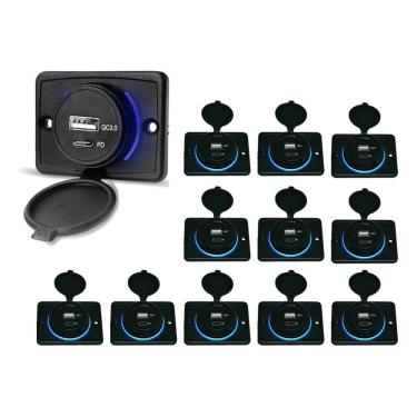 Imagem de Kit 12 Carregador de Celular Automotivo 1 USB + 1 USB Power C/ Moldura - RS-1113U BR