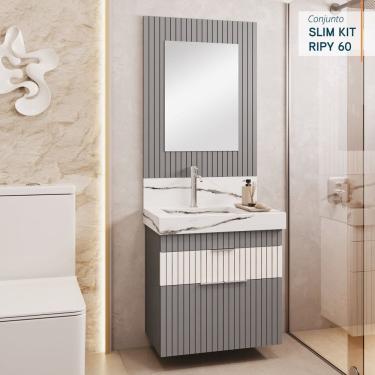 Imagem de Conjunto Completo para Banheiro Slim Kit Ripy 60cm Cinza
