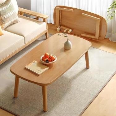 Imagem de Mesa de centro oval de madeira de meados do século, mesa dobrável para sala de estar, pernas de madeira maciça, mesa lateral de sofá pequena, mesa multifuncional de lazer para quarto, sem montagem