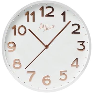 Imagem de Relógio de Parede Grande Analógico Moderno Cozinha Sala Escitório Redondo 30CM Modelo Grande Cor Preto Gold e Branco Rose (BRANCO ROSE)