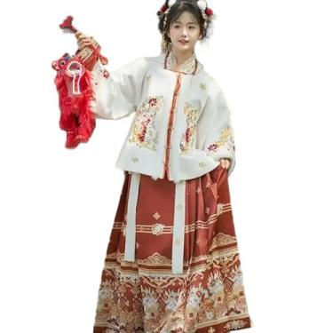 Imagem de Vestido Hanfu quente feminino chinês bordado tradicional Hanfu vermelho amarelo branco conjuntos feminino fantasia de Natal Ano Novo