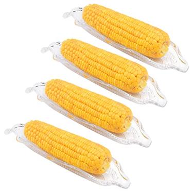 Imagem de 4 peças de bandejas de milho, suportes de milho transparentes bandeja de serviço de milho cob conjuntos de louça para milho manteiga (transparente)