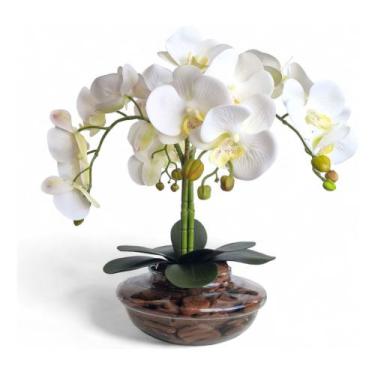 Imagem de Arranjo Com 4 Orquídeas Vaso De Vidro Flores Artificiais - L M Comerci