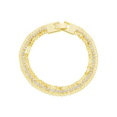 Imagem de Pulseira luxo tripla Riviera banhada a ouro 18k - Azaliz