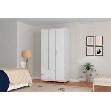 Imagem de Roupeiro / Guarda Roupas TI Solteiro 3 Portas Cor Branco / Rosa - SM