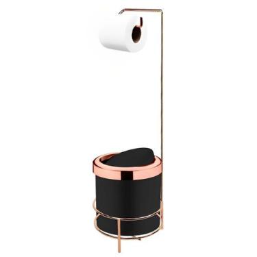 Imagem de Kit Suporte Porta Papel Higiênico Com Lixeira 5L Cesto Lixo Tampa Basc