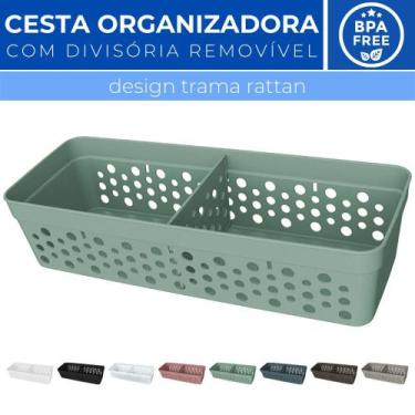 Imagem de Cesto Organizador Trama Rattan c/ Divisória Removível 23x8 - Usual Uti