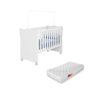 Imagem de Berço Nuvem de Algodão Simples Grade Fixa Branco com rodízio + Colchão