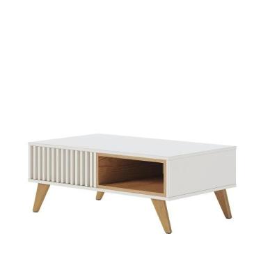 Imagem de Mesa de Centro Ballard Ripada Retrô Off White/ Freijó - Colibri Móveis