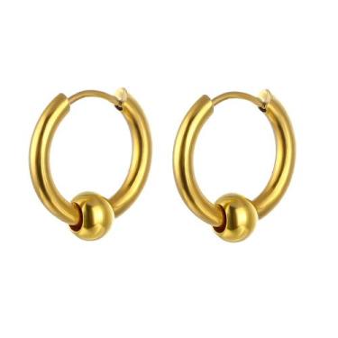 Imagem de Par de brinco argola masculino aço inox dourado tds  tamanho 12mm 14mm