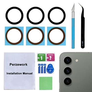 Imagem de Perzework Conjunto de 2 lentes traseiras de substituição para câmera traseira para Samsung Galaxy S23 e Galaxy S23+ Plus com adesivo pré-instalado e kit de ferramentas de reparo