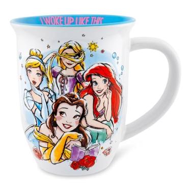 Imagem de Silver Buffalo Caneca de cerâmica Princesas Disney com Cinderela, Rapnuzel, Ariel e Bela Acordei Como Esta Caneca de Cerâmica de Borda Larga, 473 ml