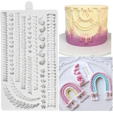 Imagem de YANQINMS Lambeth Border Moldes de silicone para decoração de bolo de chantilly, moldes de fondant para chá de bebê, decoração de bolo de açúcar, topo de cupcake, pasta de goma de chocolate, doces e