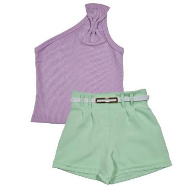 Imagem de Conjunto Short Cinto Blusinha Menina Criança - 2L Kids, Lilás laço, Ve