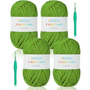 Imagem de Katech Fio de camiseta de 400 g para crochê, 130 metros de tecido elástico de crochê para projeto de almofada de cesta de tricô, fio super fácil para iniciantes a aprender crochê (verde)