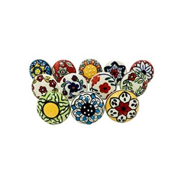 Imagem de Puxadores de cerâmica multicoloridos para armário cômoda gaveta móveis mesas maçaneta porta armário armário puxar puxadores de cerâmica pintados à mão conjunto de 12