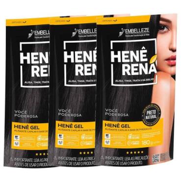 Imagem de Rená Gel Alisante Henê Jaborandi Preto Natural 180g - 3 Un. - Embellez