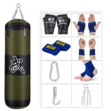 Imagem de SFEEXUN Saco de pancadas para homens, mulheres e crianças, saco de boxe interno/jardim, conjunto de saco pesado não preenchido com luvas de pancada, corrente, gancho de teto para MMA, kickboxing, muay