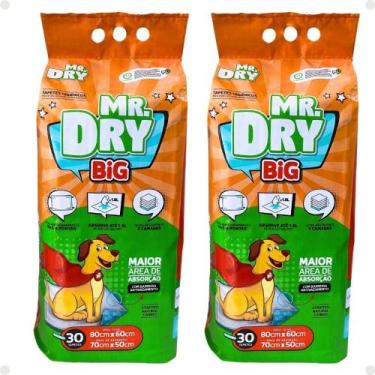 Imagem de Kit Mr. Dry Big: 2 Tapetes Higiênicos 80x60cm Com 30 Unidades