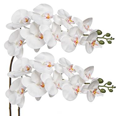 Imagem de Orquídea branca 80 cm haste de sinal de toque real Phalaenopsis spray de orquídea com 9 flores grandes para arranjo de casa, flores artificiais para decoração de casa, decoração de casa de escritório